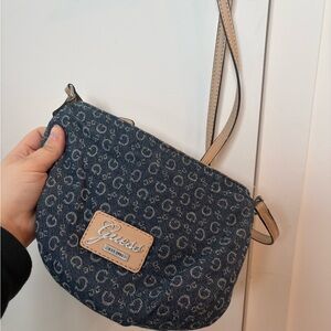 Guess Denim and Tan Crossbody Bag